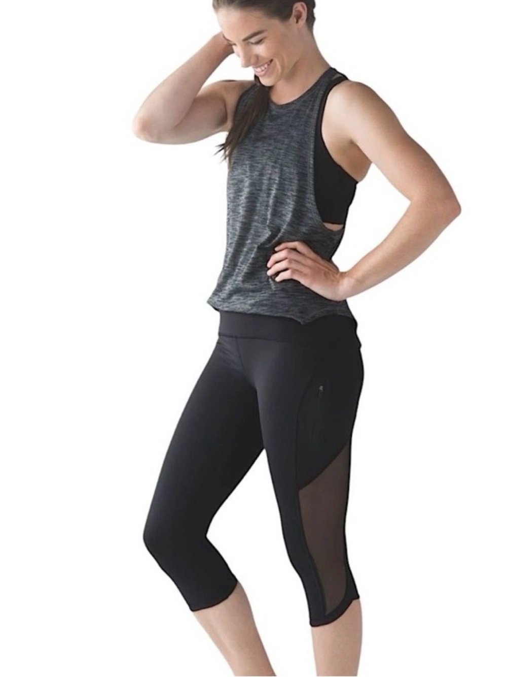Lululemon Women’s Sun Runner Crop Leggings with Mesh Panels - Black -Sz 8